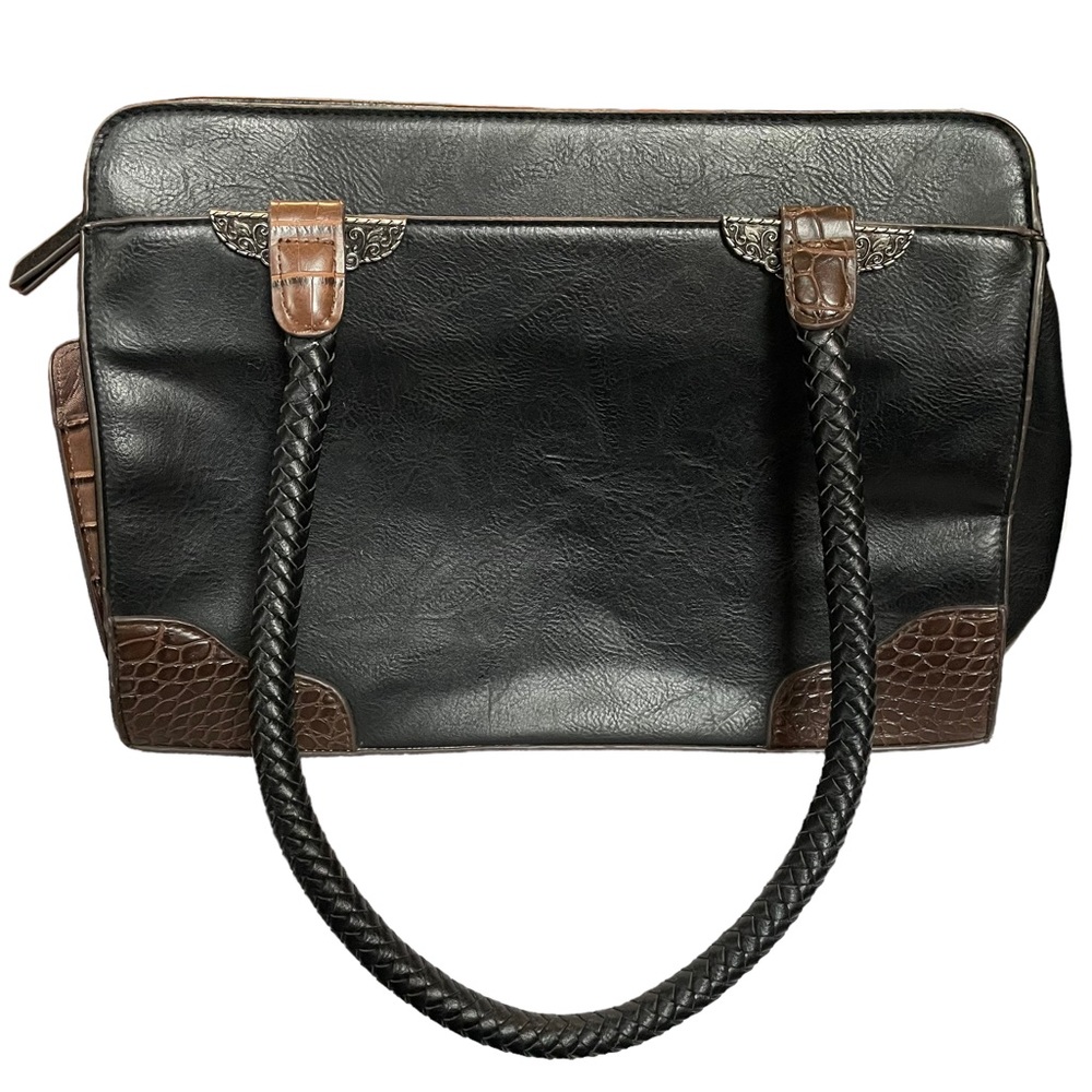 Western Style Vegan Leather Reptile Pattern Brown & Black Silver Hardware Purse